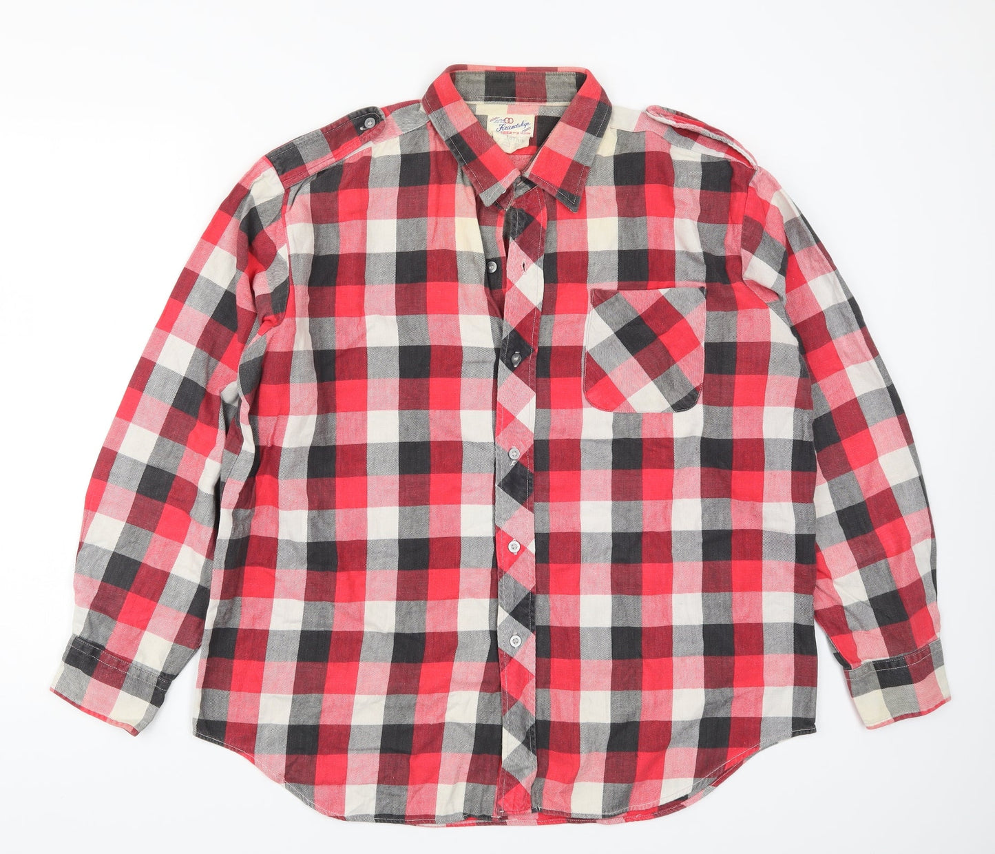 Mens UK Size XL Friendship Red  Button-Up Long Sleeve Casual Shirt