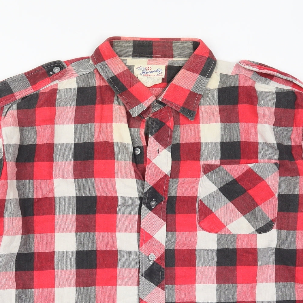 Mens UK Size XL Friendship Red  Button-Up Long Sleeve Casual Shirt
