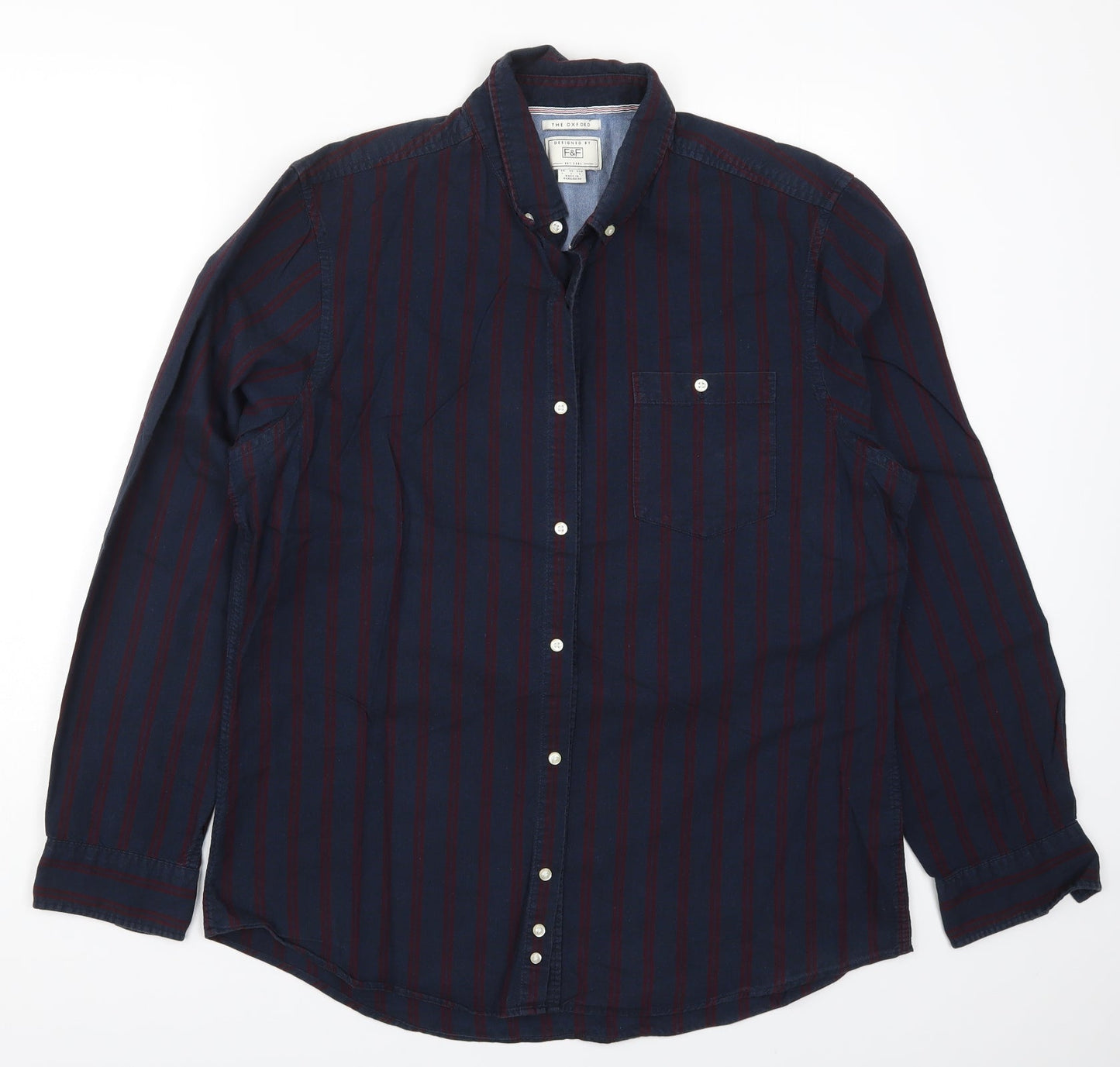 F&F Mens Blue Striped   Button-Up Size L  - Red