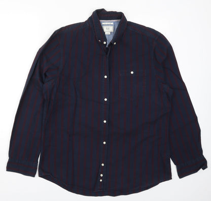 F&F Mens Blue Striped   Button-Up Size L  - Red