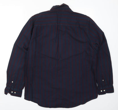 F&F Mens Blue Striped   Button-Up Size L  - Red