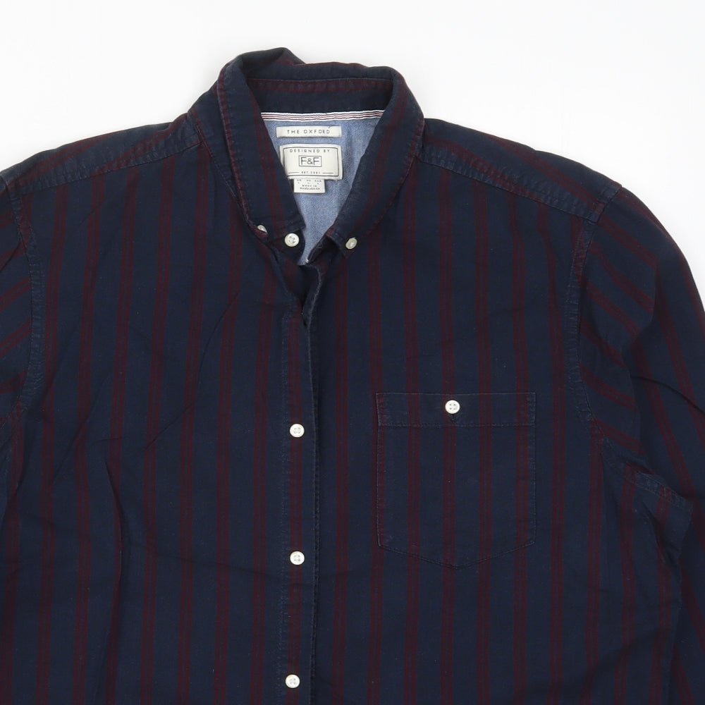 F&F Mens Blue Striped   Button-Up Size L  - Red