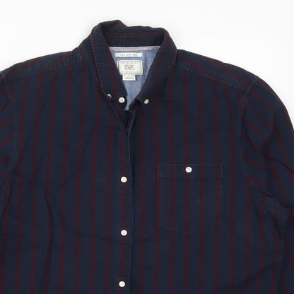 F&F Mens Blue Striped   Button-Up Size L  - Red