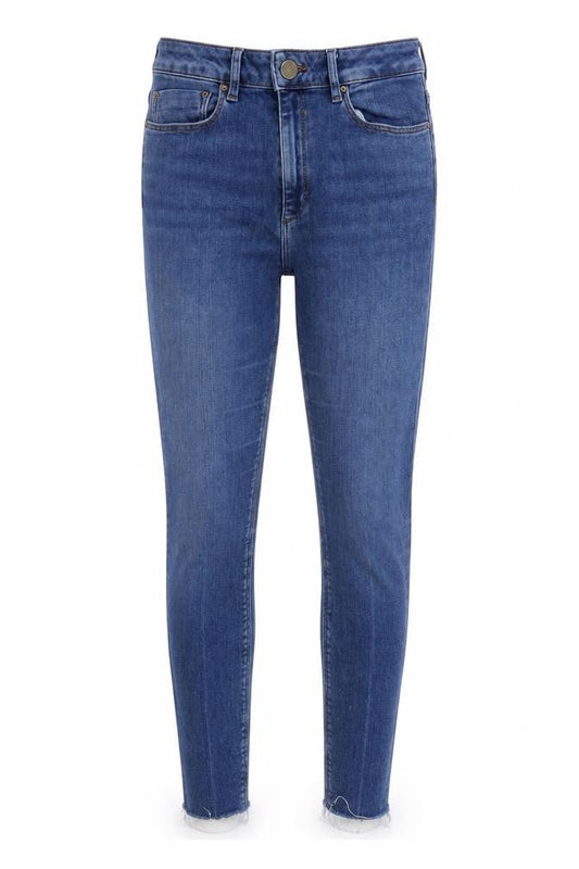 Front view of ASOS women’s blue denim skinny jeans, size UK 28, in, 32-inch leg