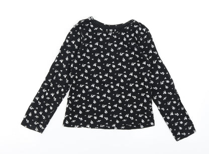 YD Girls Black Floral  Basic T-Shirt Size 7-8 Years