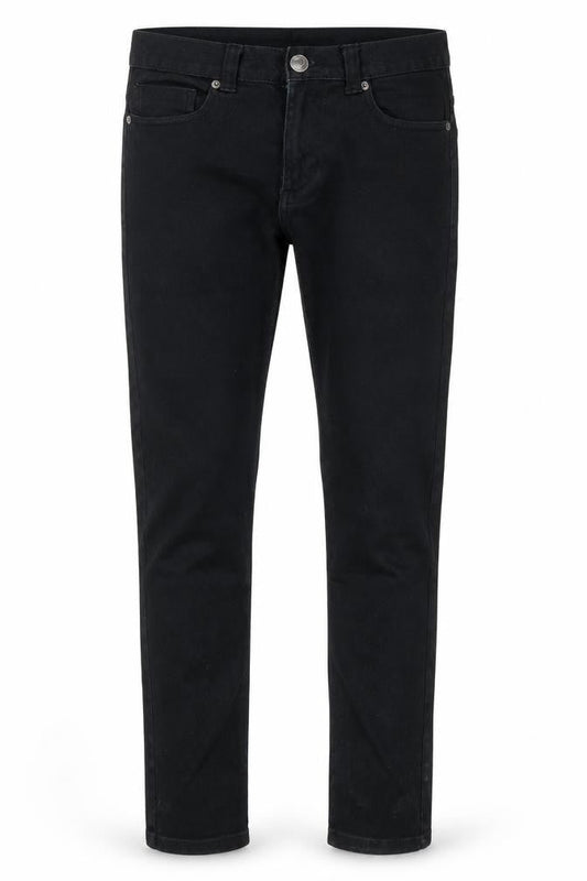 Front view of denim and co men’s black skinny jeans, size 30, in, 32-inch leg