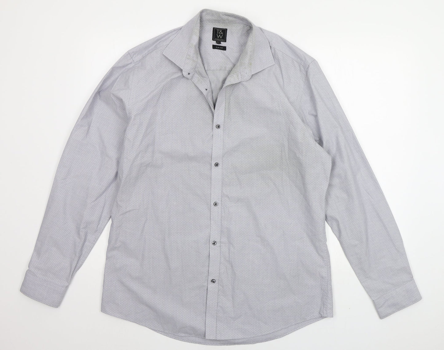 T&W Mens Grey    Button-Up Size 16.5