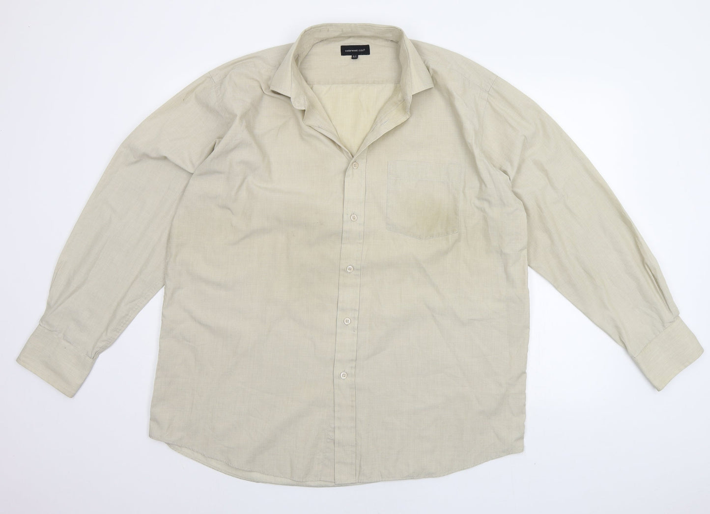 Mens UK Size 16.5 Cedar Wood State Beige  Button-Up Long Sleeve Casual Shirt