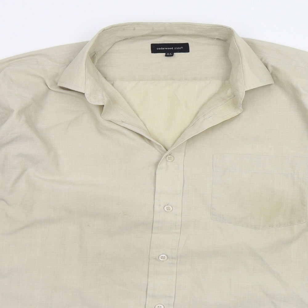 Mens UK Size 16.5 Cedar Wood State Beige  Button-Up Long Sleeve Casual Shirt