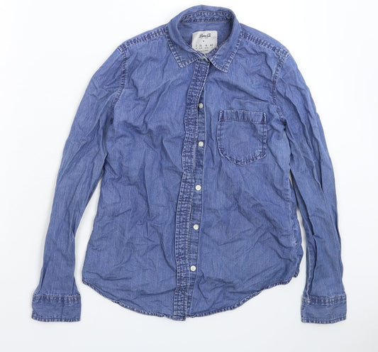 Denim & Co. Womens Blue  Denim Basic Button-Up Size 8