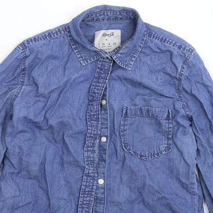 Denim & Co. Womens Blue  Denim Basic Button-Up Size 8