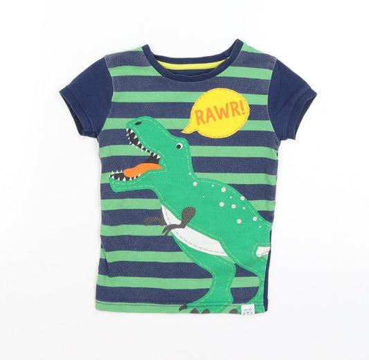 Harry Bear Boys Blue Striped  Basic T-Shirt Size 5 Years  - Tyrannosaurus Rex