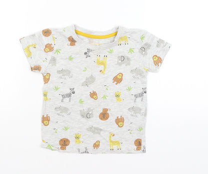 Primark Baby Grey   Basic T-Shirt Size 12-18 Months  - African Animals