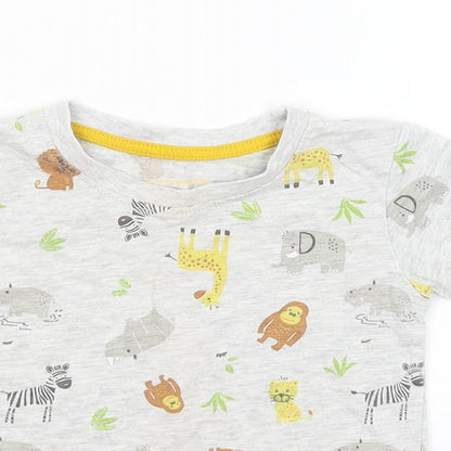 Primark Baby Grey   Basic T-Shirt Size 12-18 Months  - African Animals