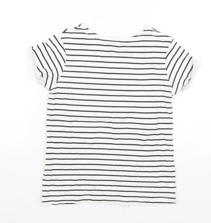 Primark Girls White Striped  Basic T-Shirt Size 9-10 Years  - Embrace Your Inner Unicorn