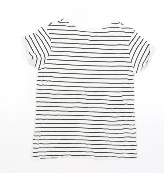 Primark Girls White Striped  Basic T-Shirt Size 9-10 Years  - Embrace Your Inner Unicorn