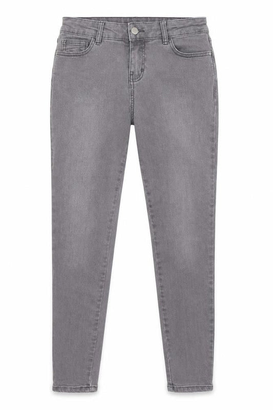 Front view of TU women’s grey denim skinny jeans, size UK 8, 29-inch leg