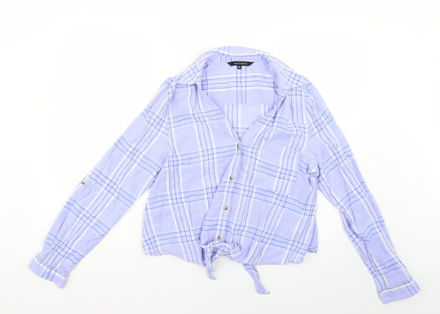 Peacocks Womens Blue Check  Basic Button-Up Size 16