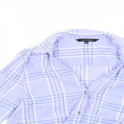 Peacocks Womens Blue Check  Basic Button-Up Size 16
