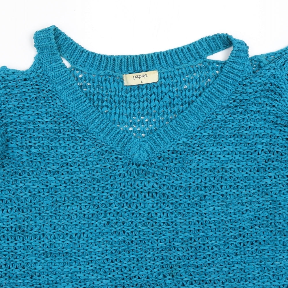 Womens UK Size S Papaya Blue Pullover Jumper