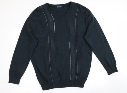 BHS Mens Green Striped  Pullover Jumper Size L