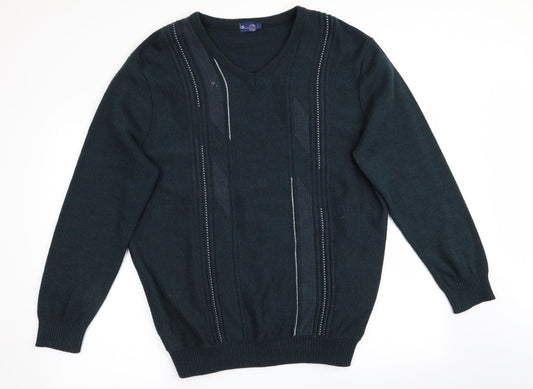 BHS Mens Green Striped  Pullover Jumper Size L
