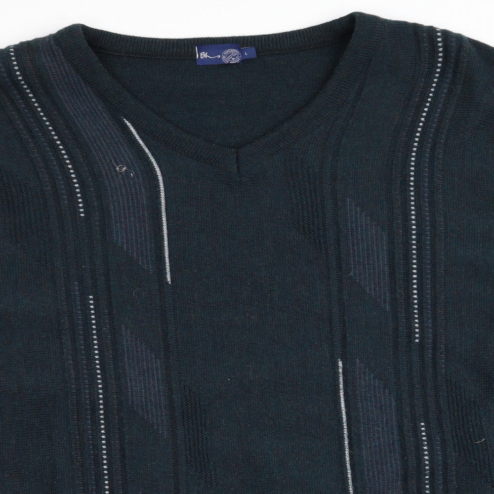 BHS Mens Green Striped  Pullover Jumper Size L