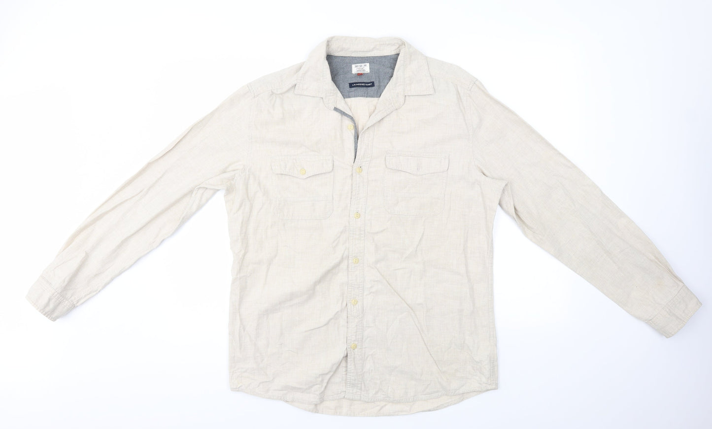 Mens UK Size L NEXT Beige  Button-Up Long Sleeve Casual Shirt