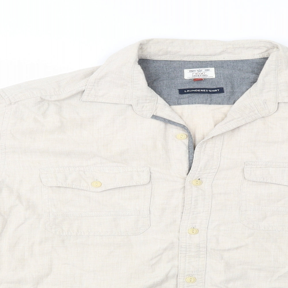 Mens UK Size L NEXT Beige  Button-Up Long Sleeve Casual Shirt