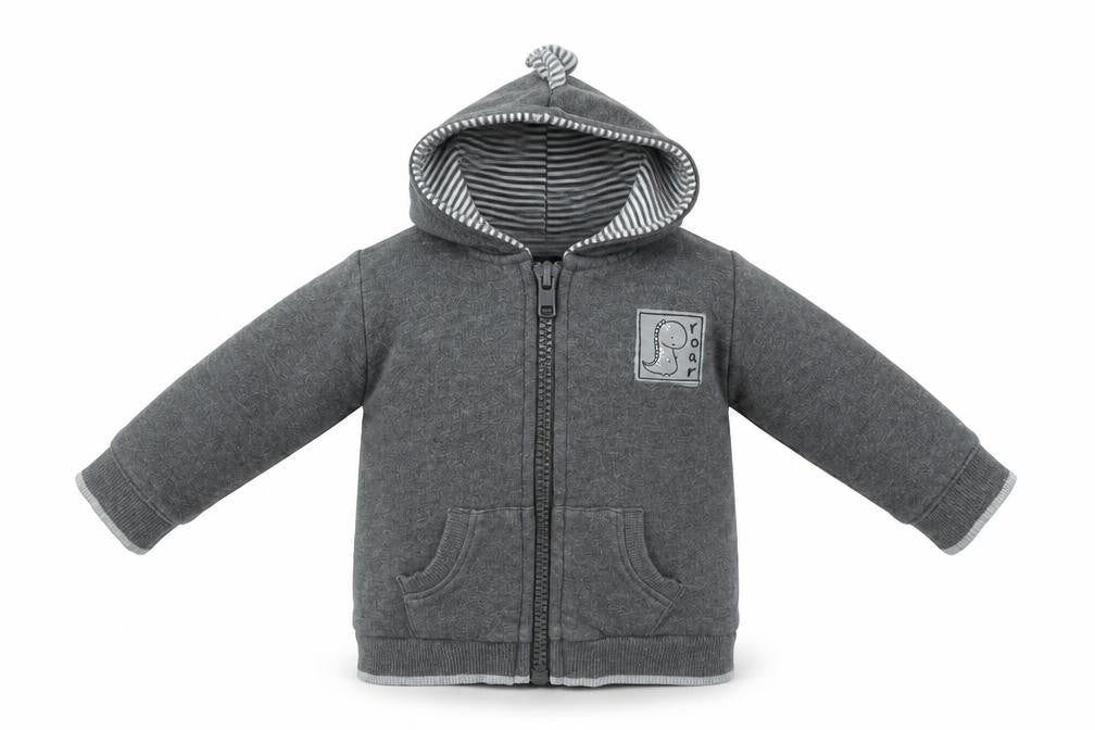 Front view of George Baby Grey Full Zip Jumper, size 3-6, Months - DINOSAUR