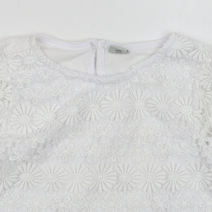 TU Girls White Floral  Basic T-Shirt Size 6 Years