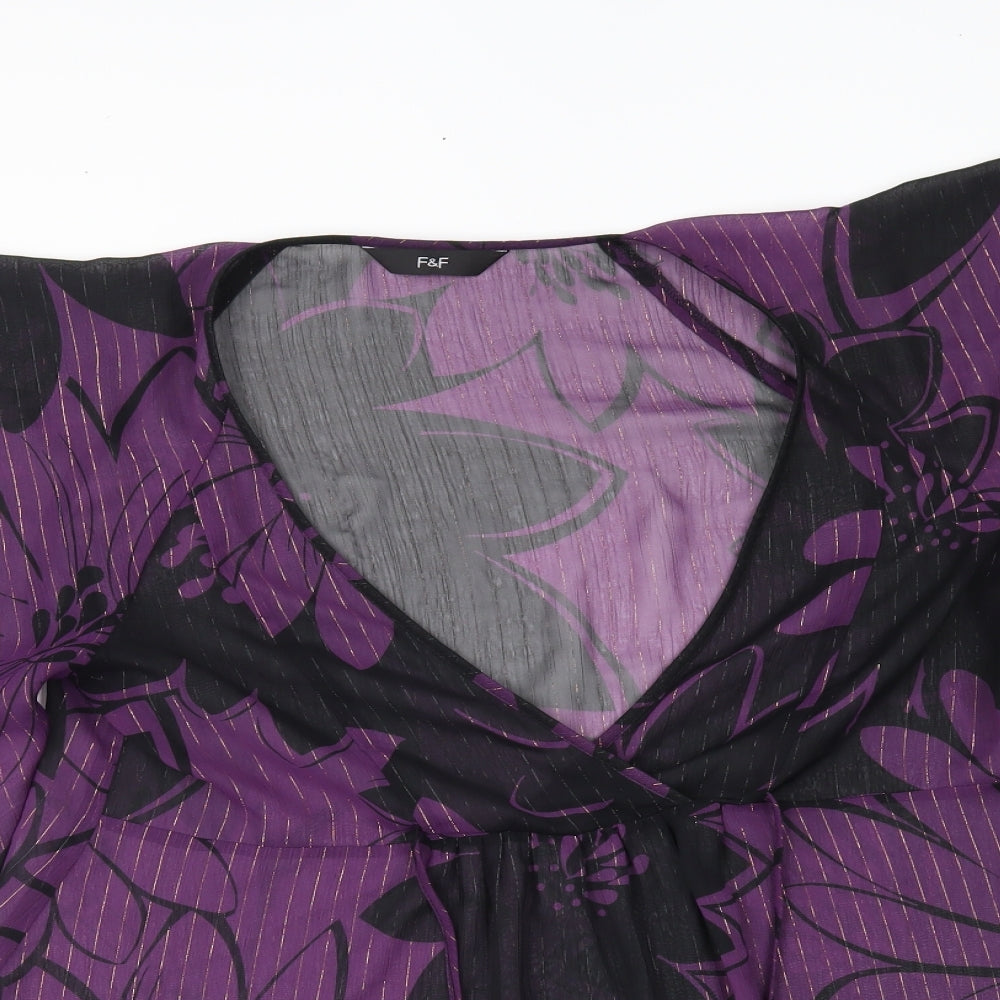 F&F Womens Purple Floral  Basic Blouse Size 12