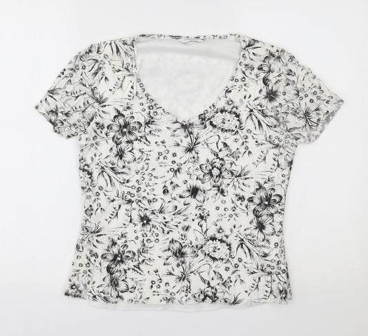 editions Womens White Floral  Basic Blouse Size 10