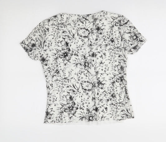 editions Womens White Floral  Basic Blouse Size 10