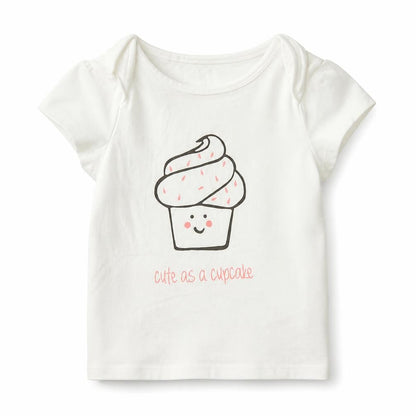 Front view of Next girls’ white basic t-shirt, size 12-18, months - cute as a cupcake
