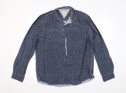 Mens UK Size L Preworn Blue  Button-Up Long Sleeve Casual Shirt