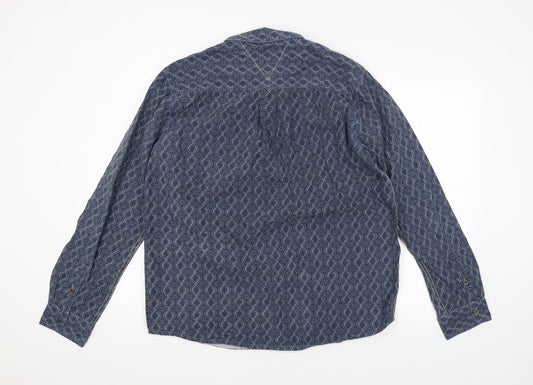 Mens UK Size L Preworn Blue  Button-Up Long Sleeve Casual Shirt