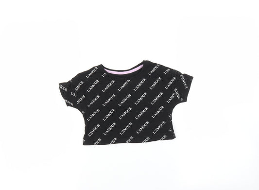 Matalan Girls Black   Basic T-Shirt Size 4 Years  - L'amour