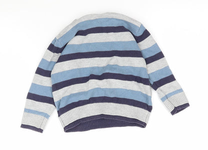 Preworn Boys Blue Striped Knit Pullover Jumper Size 9-12 Months  - Rock Band