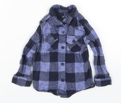 F&F Boys Blue Check  Basic Button-Up Size 9-12 Months