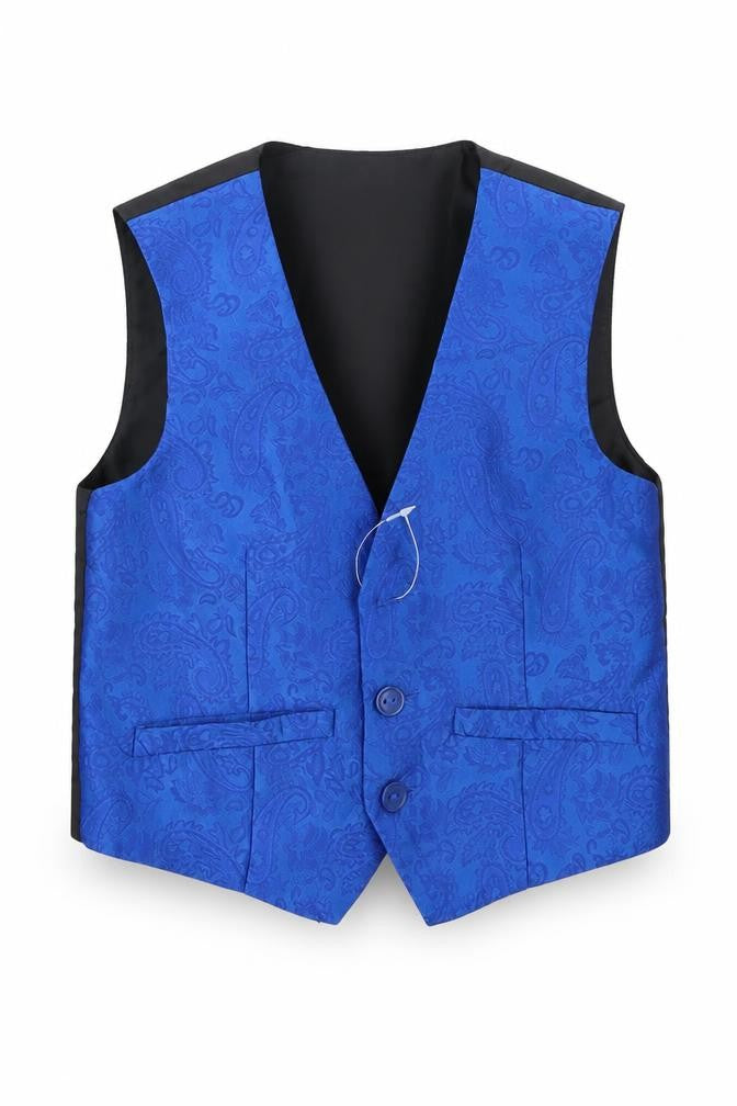 Front view of H&M boys’ blue paisley jacket waistcoat, size 6, years
