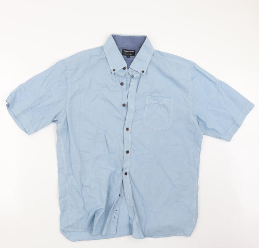 Mens UK Size L Greenwoods Blue  Button-Up Short Sleeve Casual Shirt