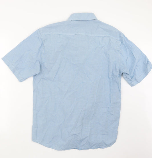 Mens UK Size L Greenwoods Blue  Button-Up Short Sleeve Casual Shirt