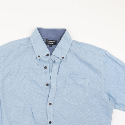 Mens UK Size L Greenwoods Blue  Button-Up Short Sleeve Casual Shirt