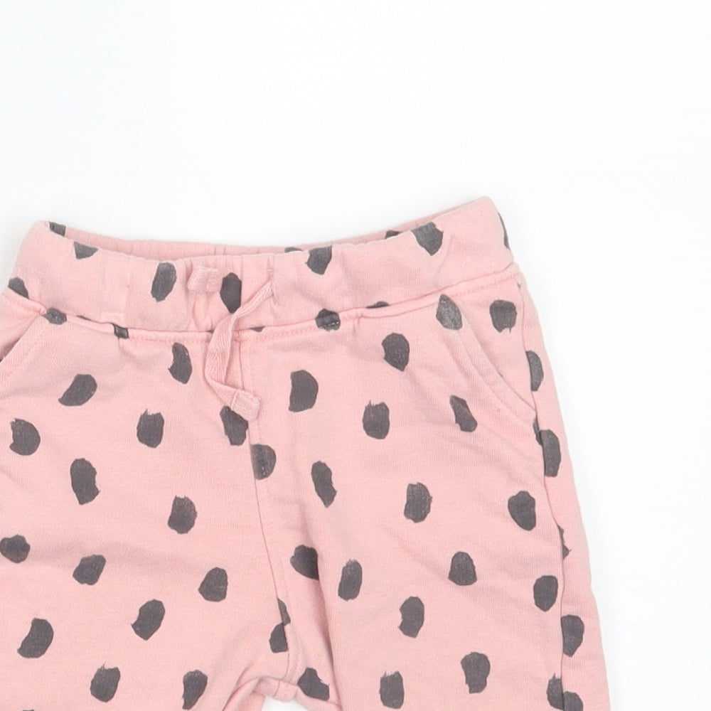M&S Girls Pink Polka Dot  Jogger Trousers Size 6-9 Months  - Waist 18in; Inside leg 7in