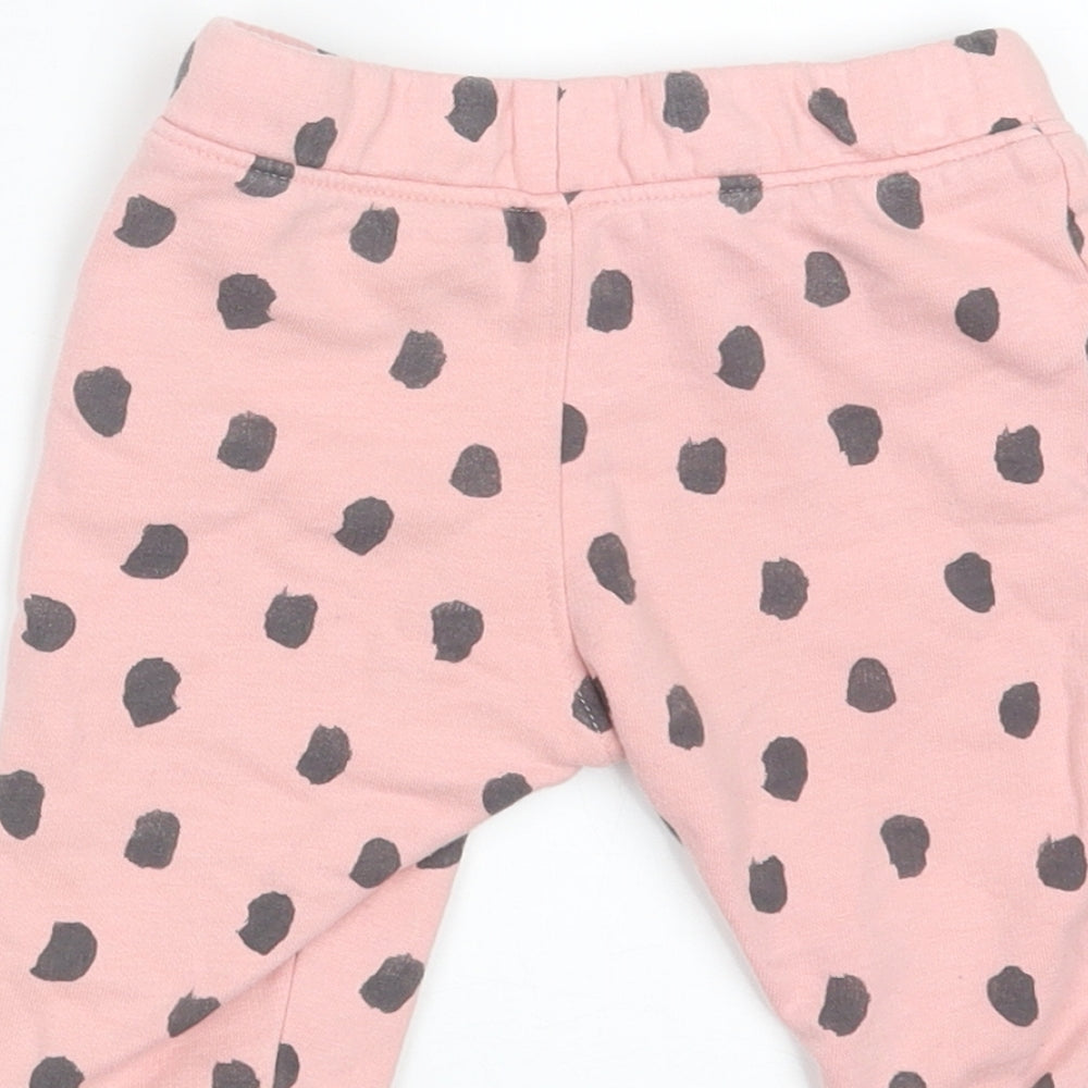 M&S Girls Pink Polka Dot  Jogger Trousers Size 6-9 Months  - Waist 18in; Inside leg 7in