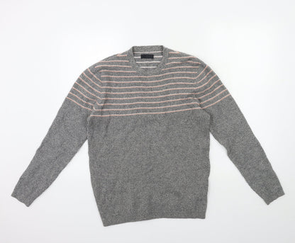 ASOS Mens Grey Striped Knit Pullover Jumper Size S