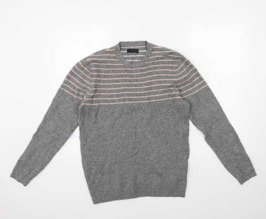 ASOS Mens Grey Striped Knit Pullover Jumper Size S