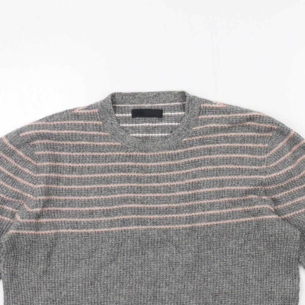 ASOS Mens Grey Striped Knit Pullover Jumper Size S