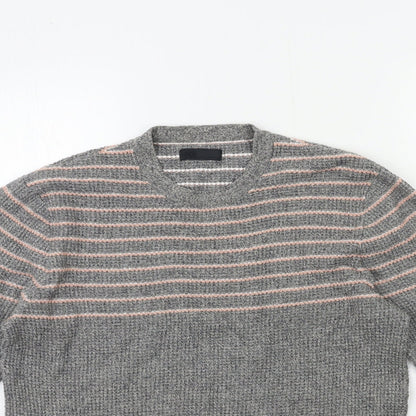 ASOS Mens Grey Striped Knit Pullover Jumper Size S